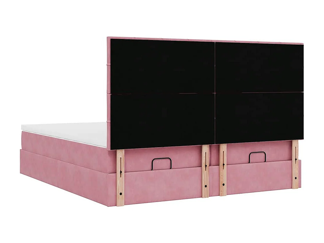 Cadre de lit ottoman avec matelas rose 160x200 cm velours