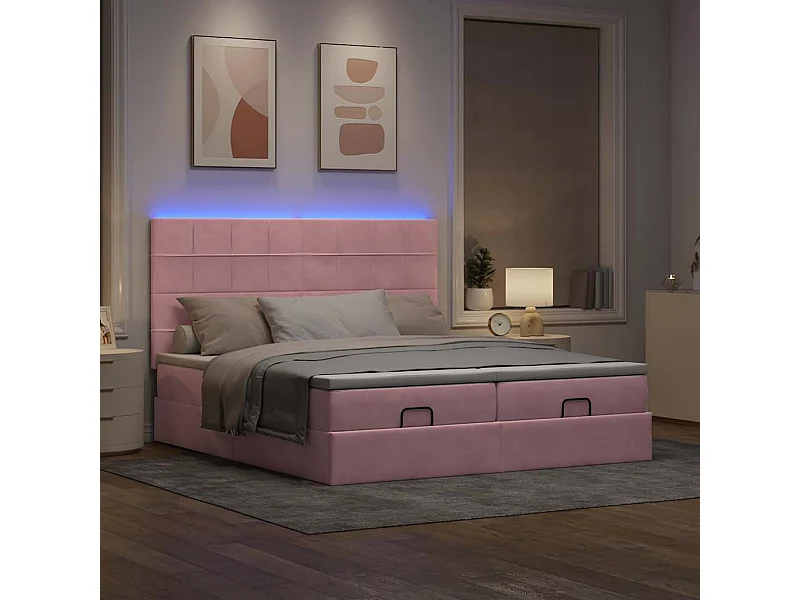 Cadre de lit ottoman avec matelas rose 160x200 cm velours