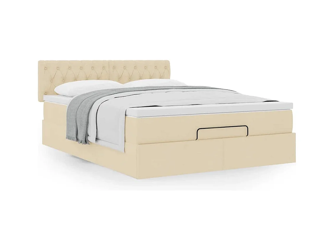 Cadre de lit ottoman avec matelas crème 140x200 cm tissu