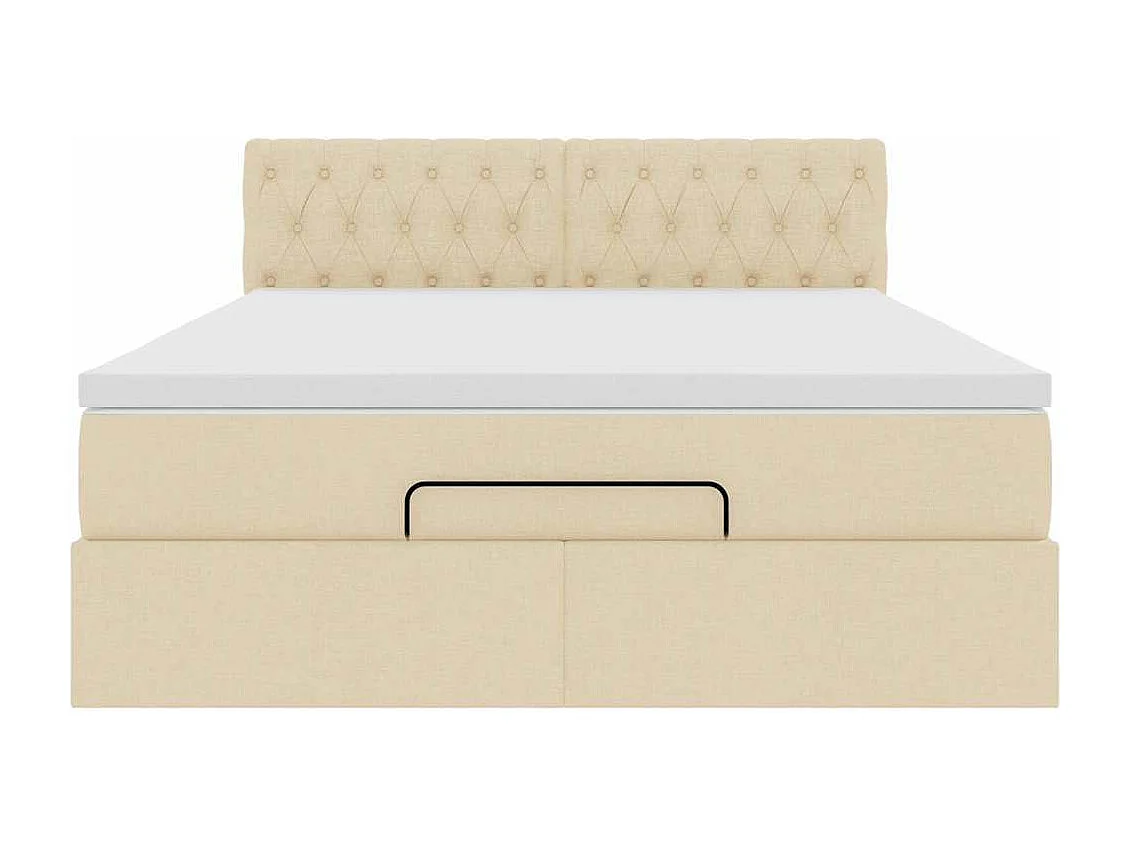 Estructura de cama otomana con colchón tela crema 140x200cm