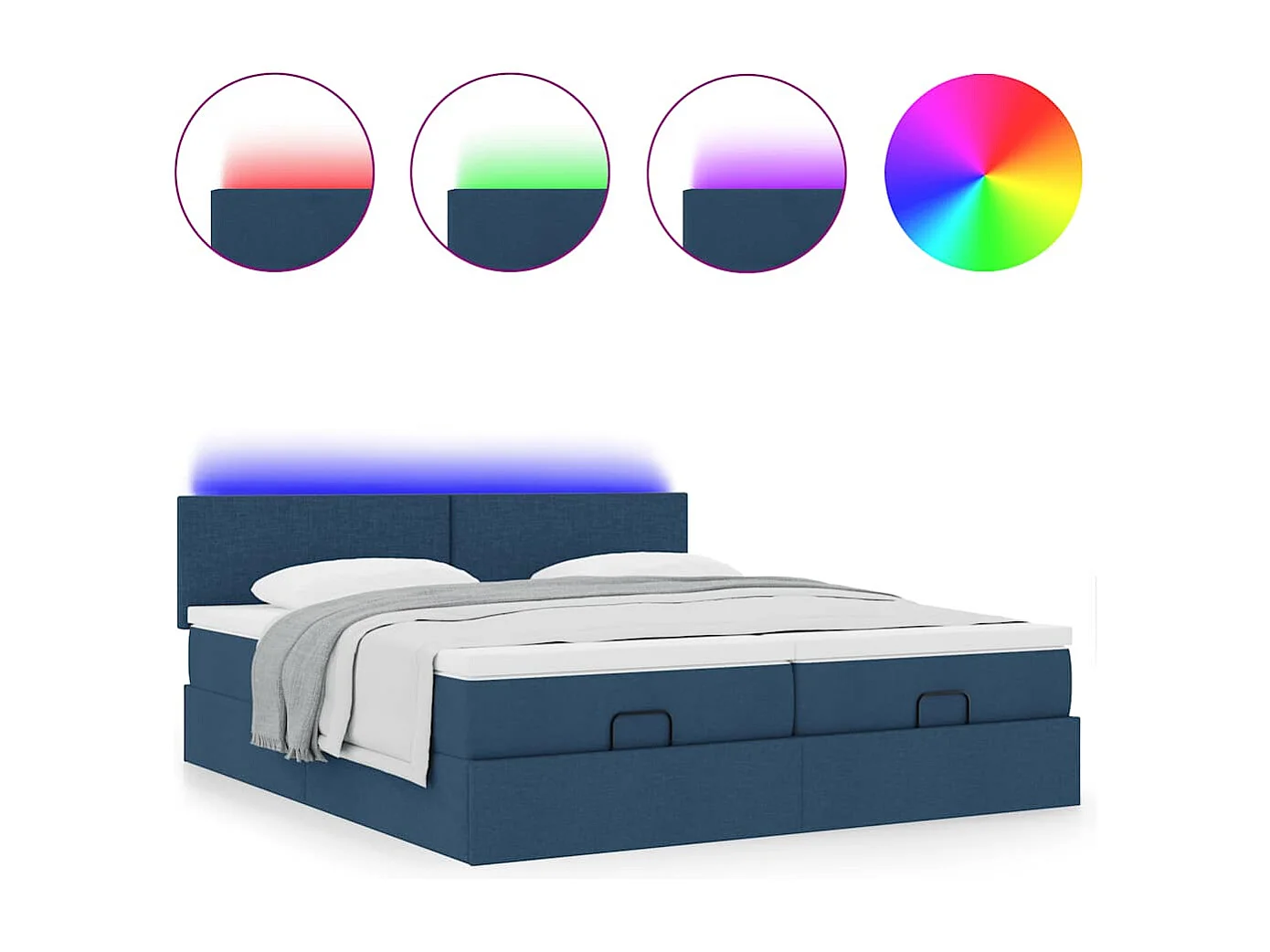 Cadre de lit ottoman avec matelas bleu 180x200 cm tissu