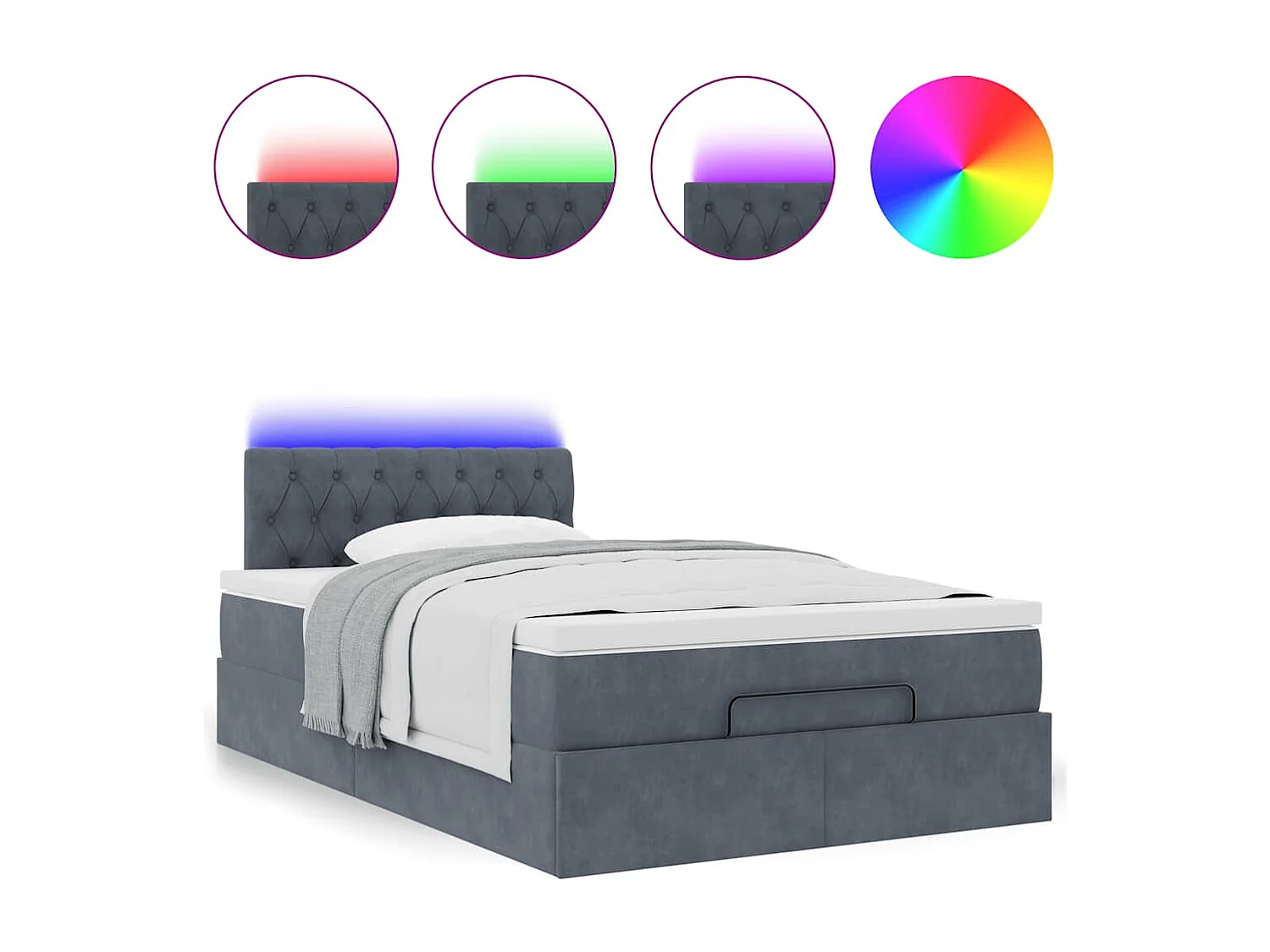 Cadre de lit ottoman et matelas gris foncé 120x200 cm velours