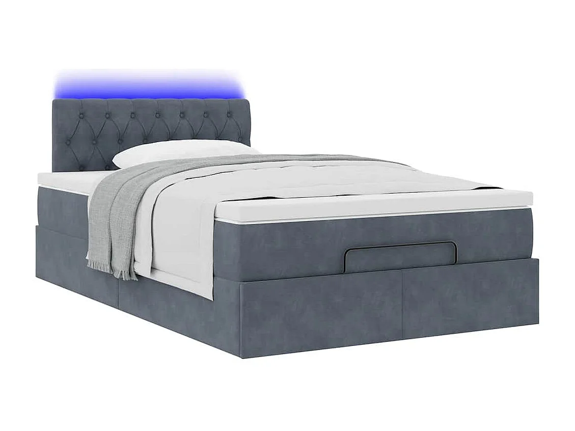 Cadre de lit ottoman et matelas gris foncé 120x200 cm velours