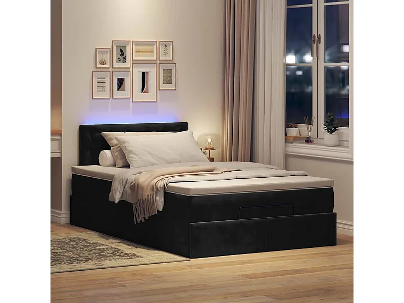 Cadre de lit ottoman avec matelas noir 120x200 cm velours
