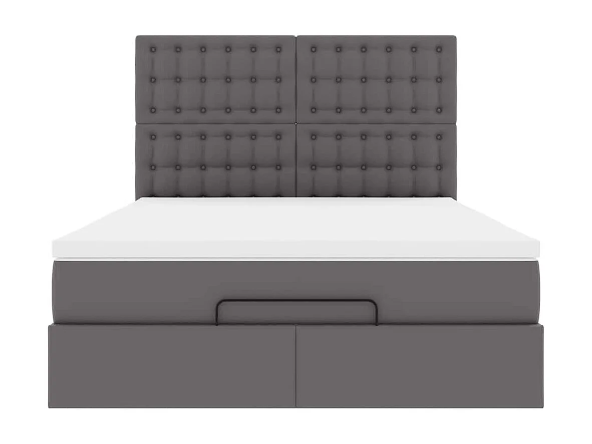 Cadre de lit ottoman avec matelas gris 140x190 cm similicuir