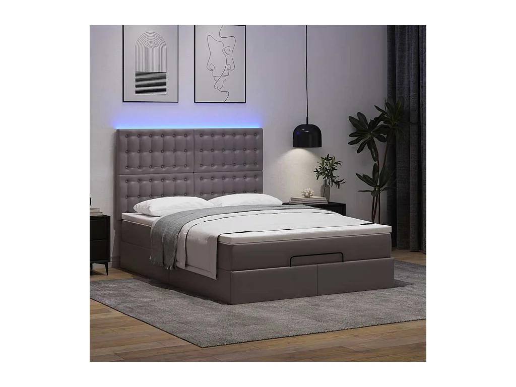 Cadre de lit ottoman avec matelas gris 140x190 cm similicuir