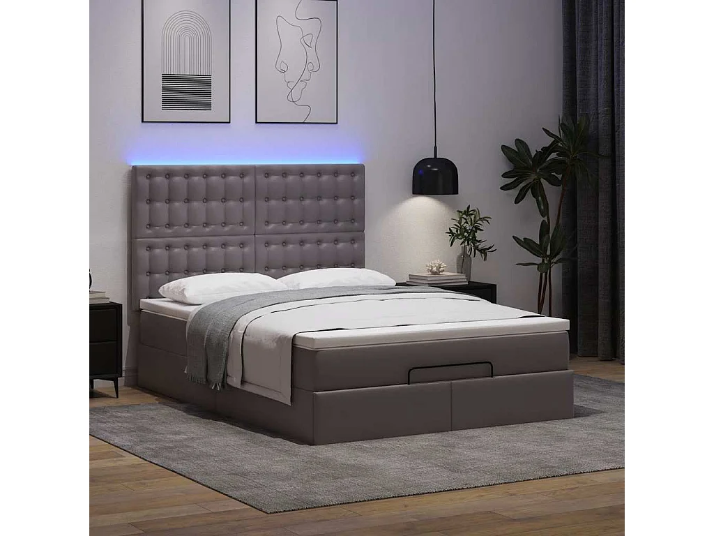 Cadre de lit ottoman avec matelas gris 140x190 cm similicuir