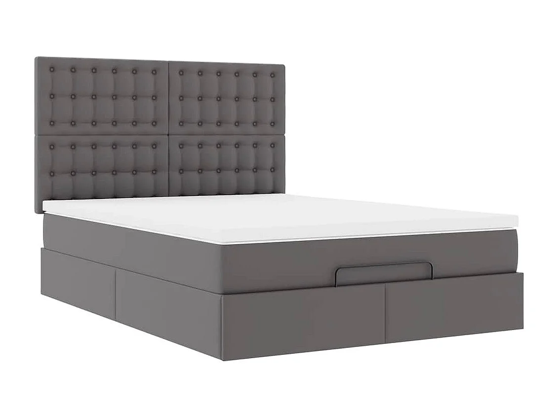 Cadre de lit ottoman avec matelas gris 140x190 cm similicuir