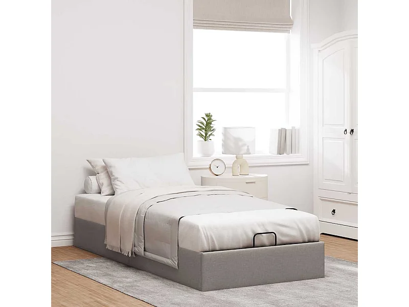 Estructura de cama otomana sin colchón tela gris pardo 90x190cm