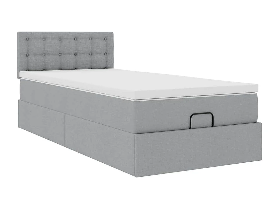 Cadre de lit ottoman et matelas gris clair 90x190 cm tissu