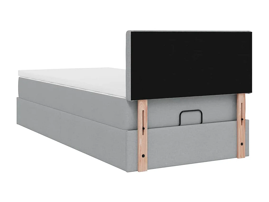 Cadre de lit ottoman et matelas gris clair 90x190 cm tissu