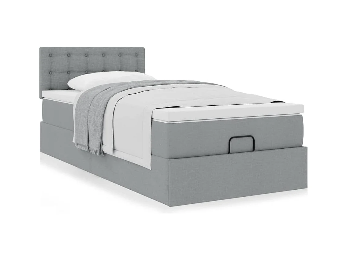 Estructura de cama otomana con colchón tela gris claro 90x190cm