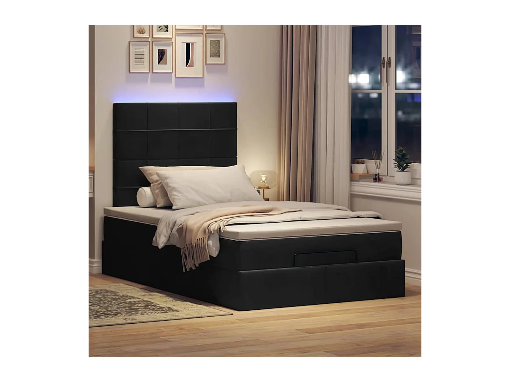 Cadre de lit ottoman avec matelas noir 120x200 cm velours