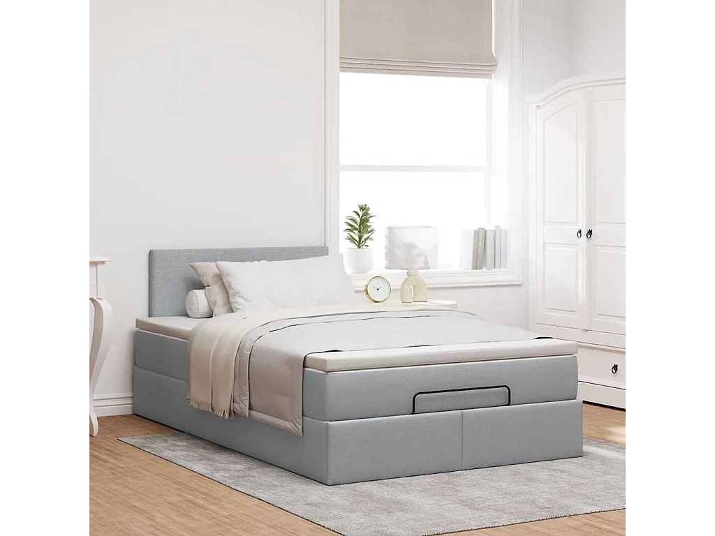 Cadre de lit ottoman et matelas gris clair 120x200 cm tissu