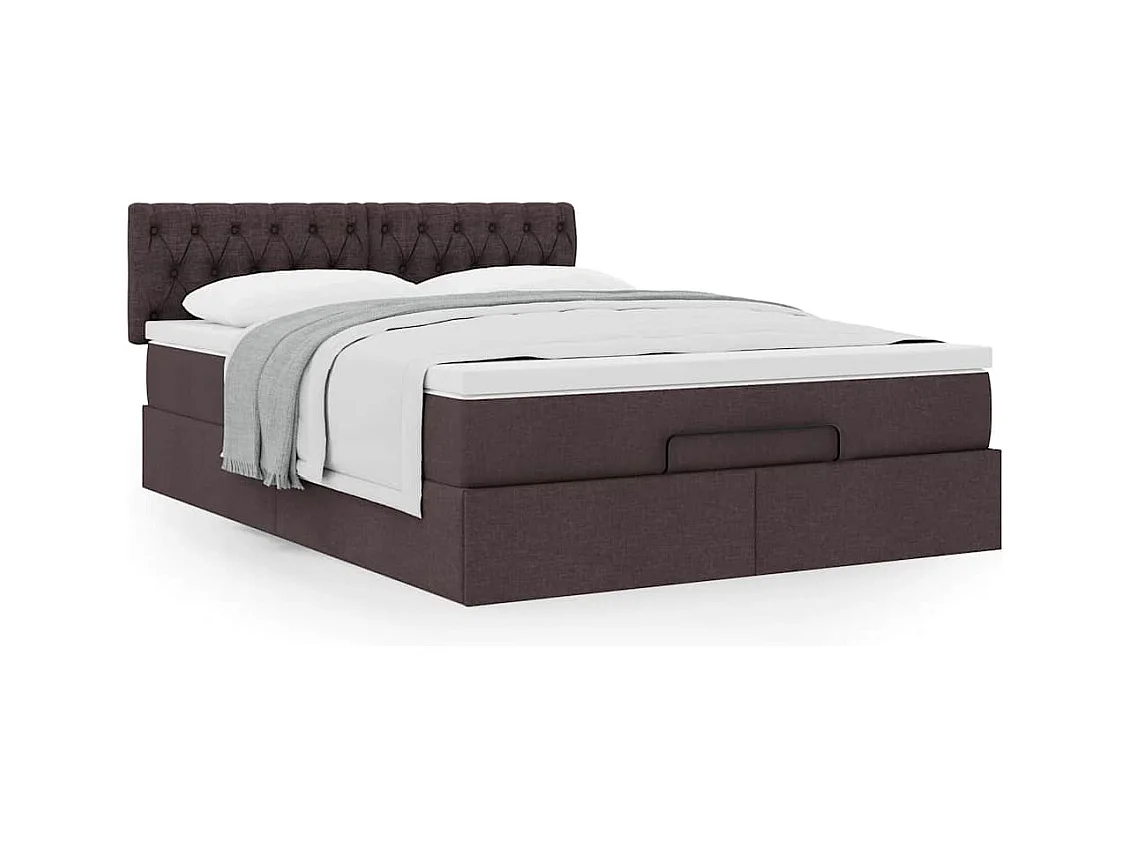 Cadre de lit ottoman avec matelas marron foncé 140x200 cm tissu