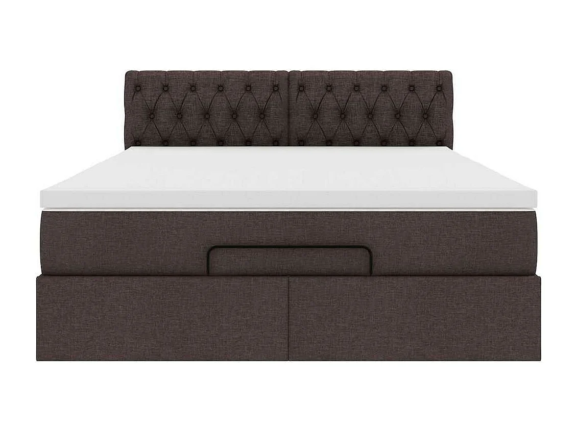 Cadre de lit ottoman avec matelas marron foncé 140x200 cm tissu