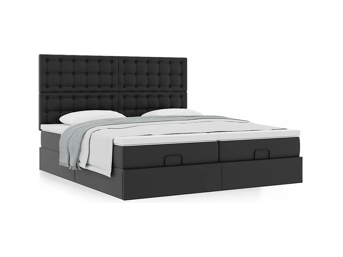 Estrutura de cama otomana com colchões pele artificial preta
