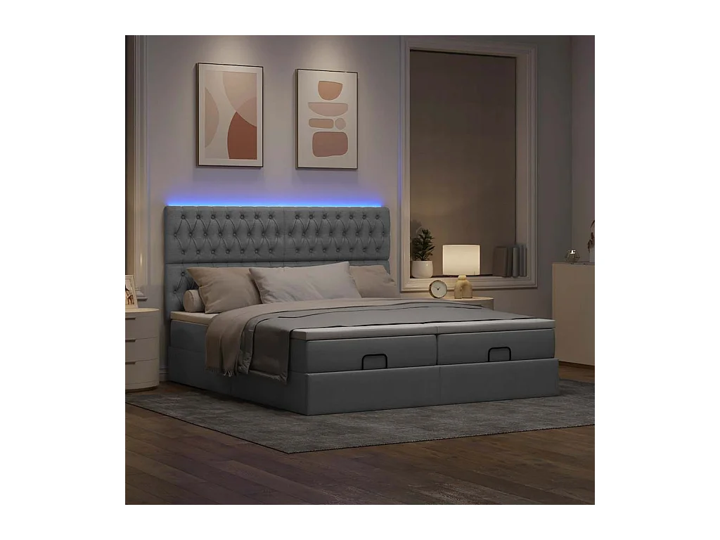 Estructura de cama otomana colchones tela gris claro 180x200cm