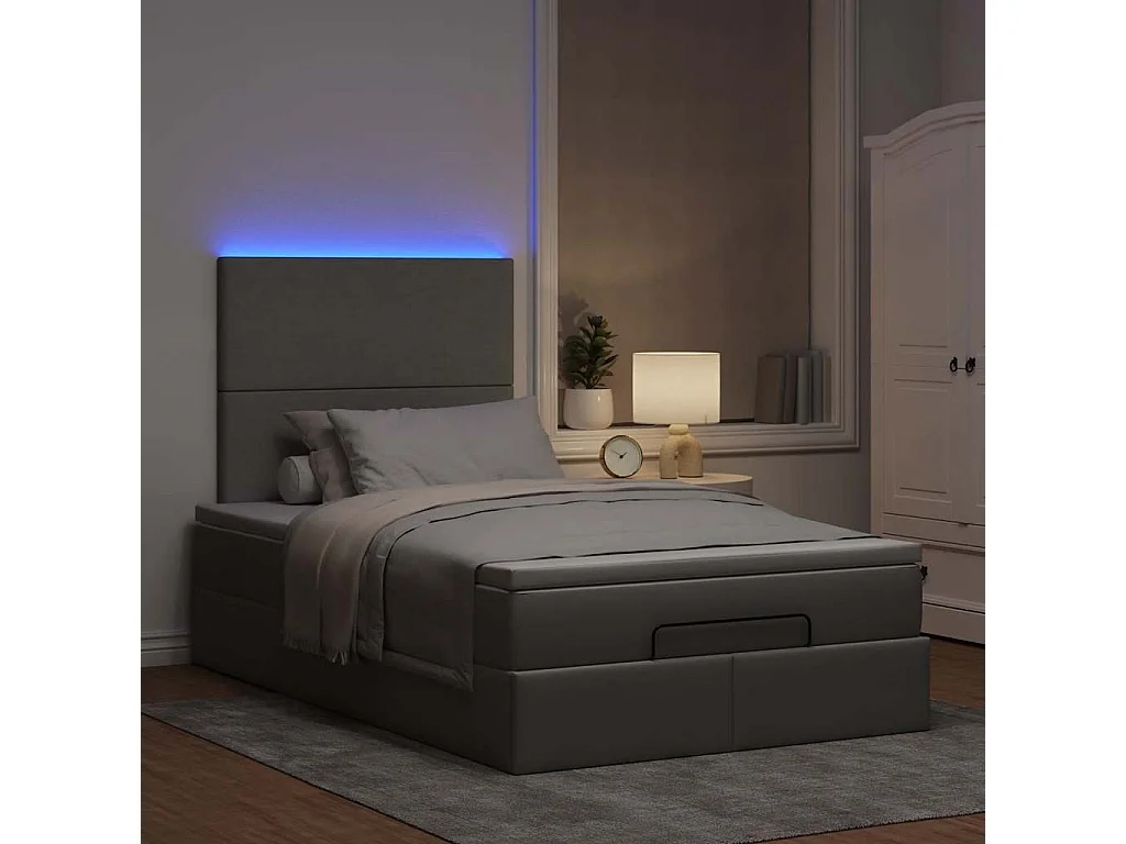 Cadre de lit ottoman et matelas gris clair 120x200 cm tissu