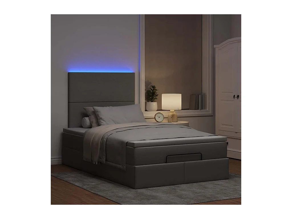 Cadre de lit ottoman et matelas gris clair 120x200 cm tissu