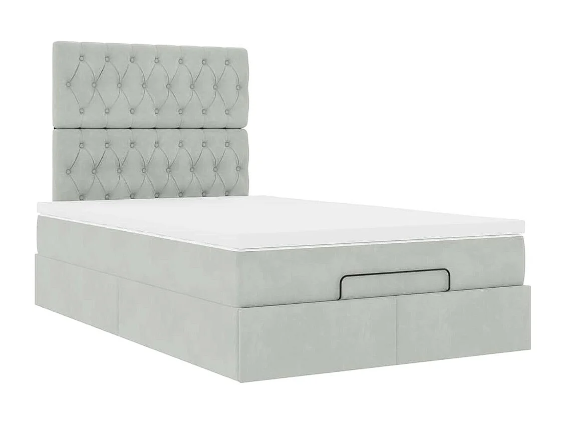 Cadre de lit ottoman et matelas gris clair 120x200 cm velours