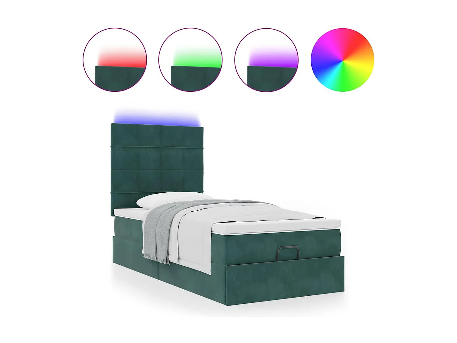 Cadre de lit ottoman avec matelas vert foncé 100x200 cm velours