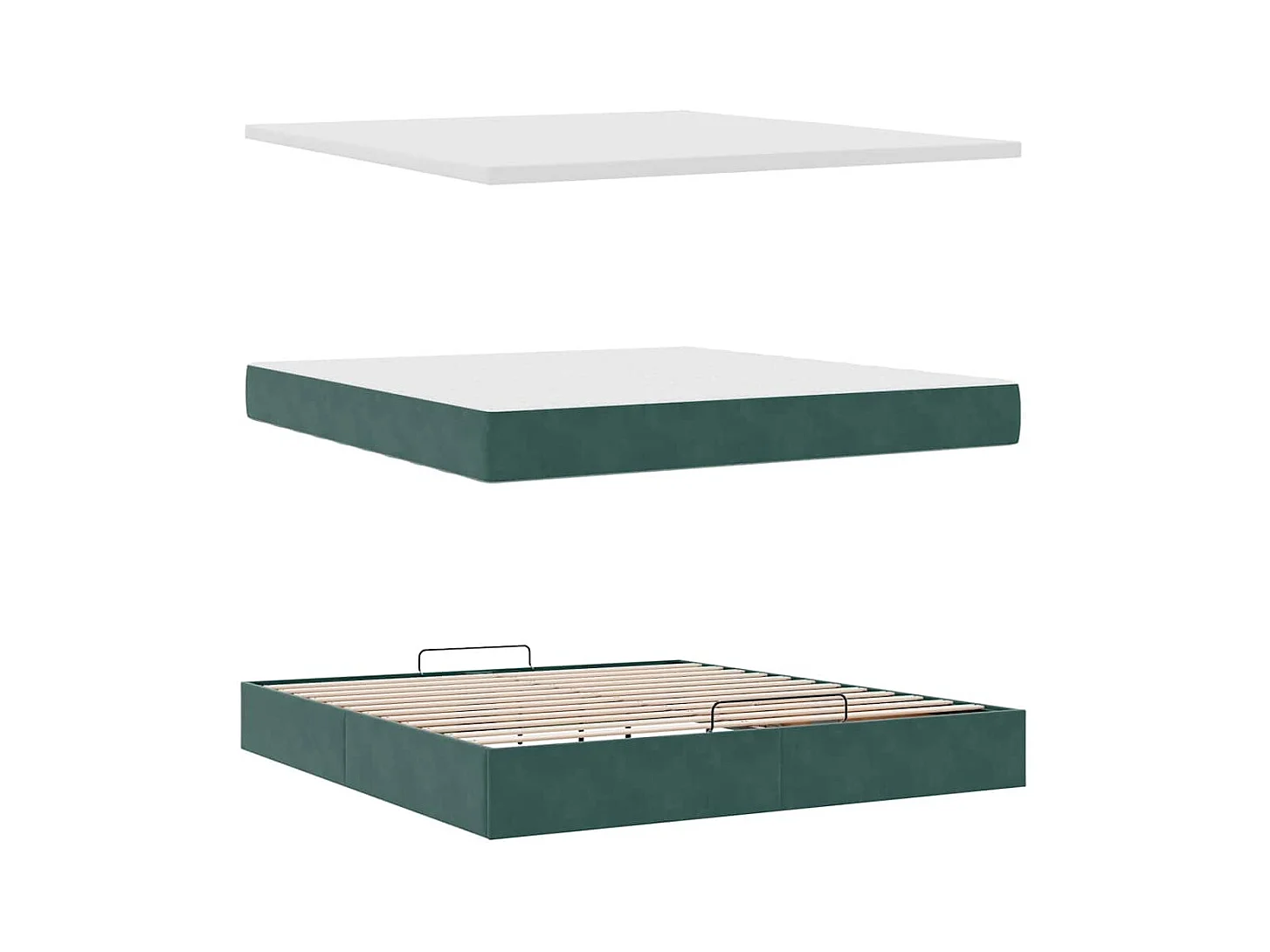 Cadre de lit ottoman avec matelas vert foncé 180x200cm velours