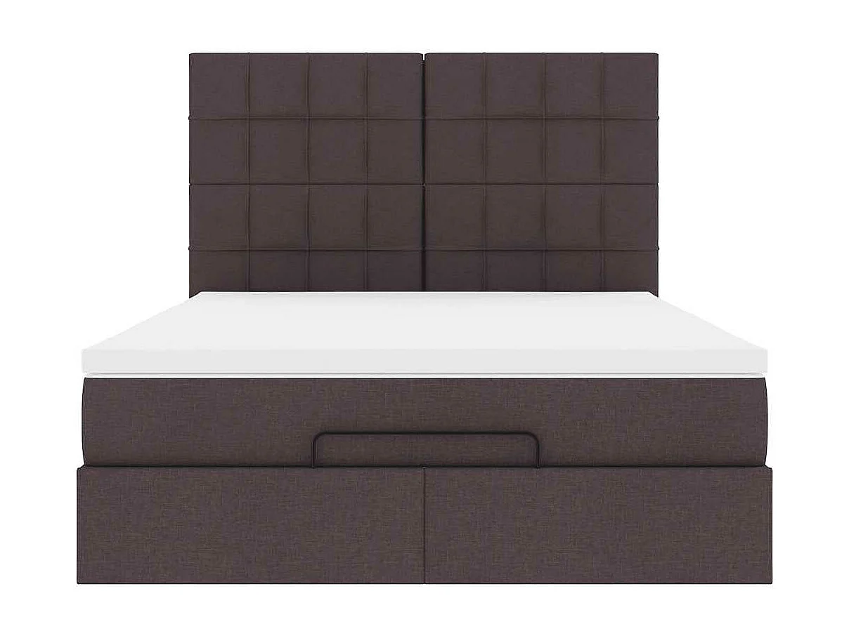 Cadre de lit ottoman avec matelas marron foncé 140x200 cm tissu