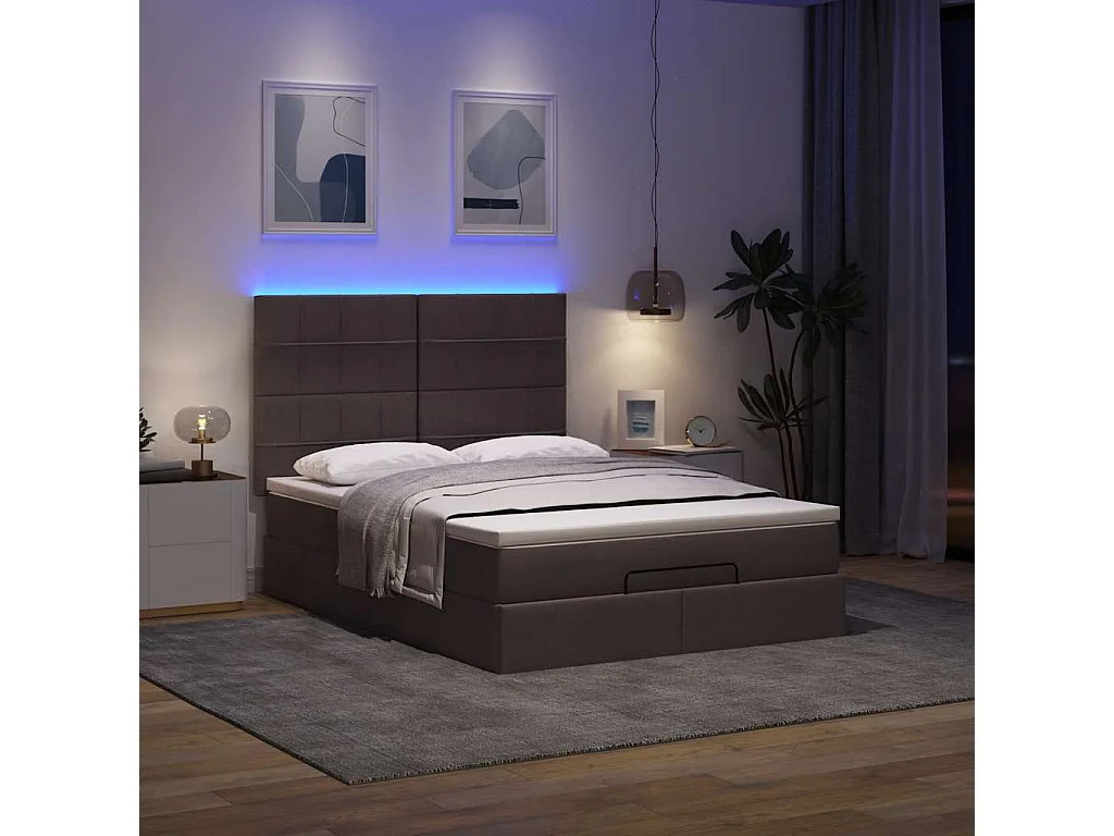 Estrutura cama otomana colchão 140x200cm tecido castanho escuro