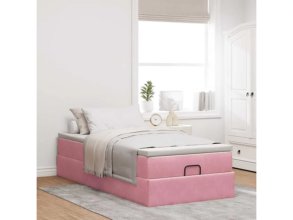 Cadre de lit ottoman avec matelas rose 80x200 cm velours