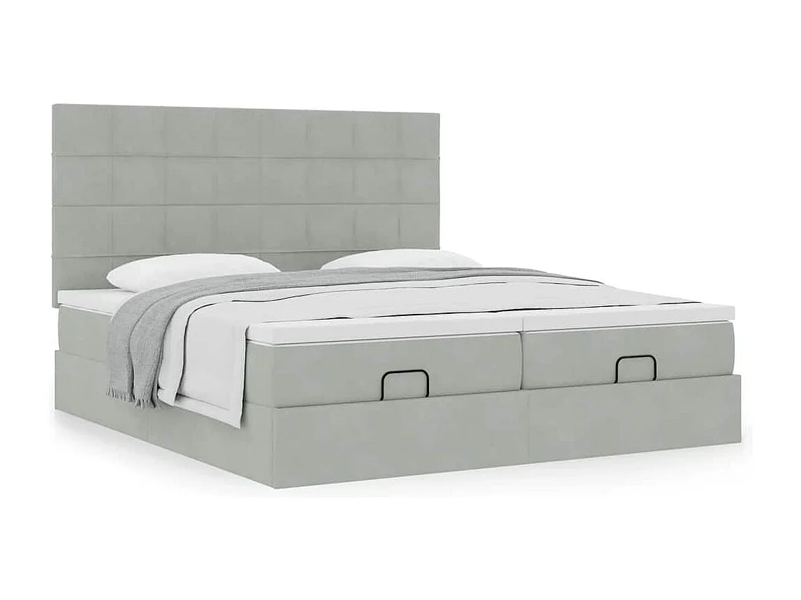 Cadre de lit ottoman avec matelas gris clair 200x200 cm velours