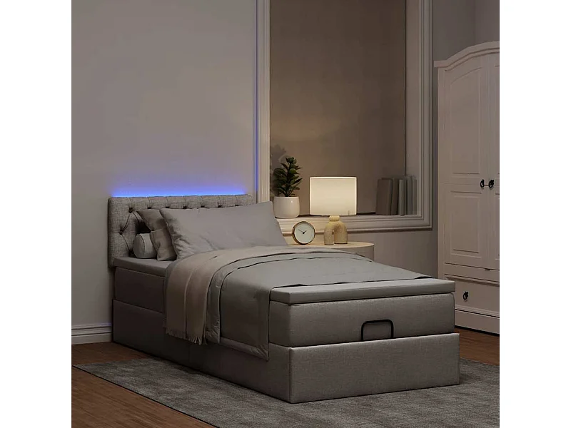 Lit ottoman avec matelas taupe 90x200 cm tissu