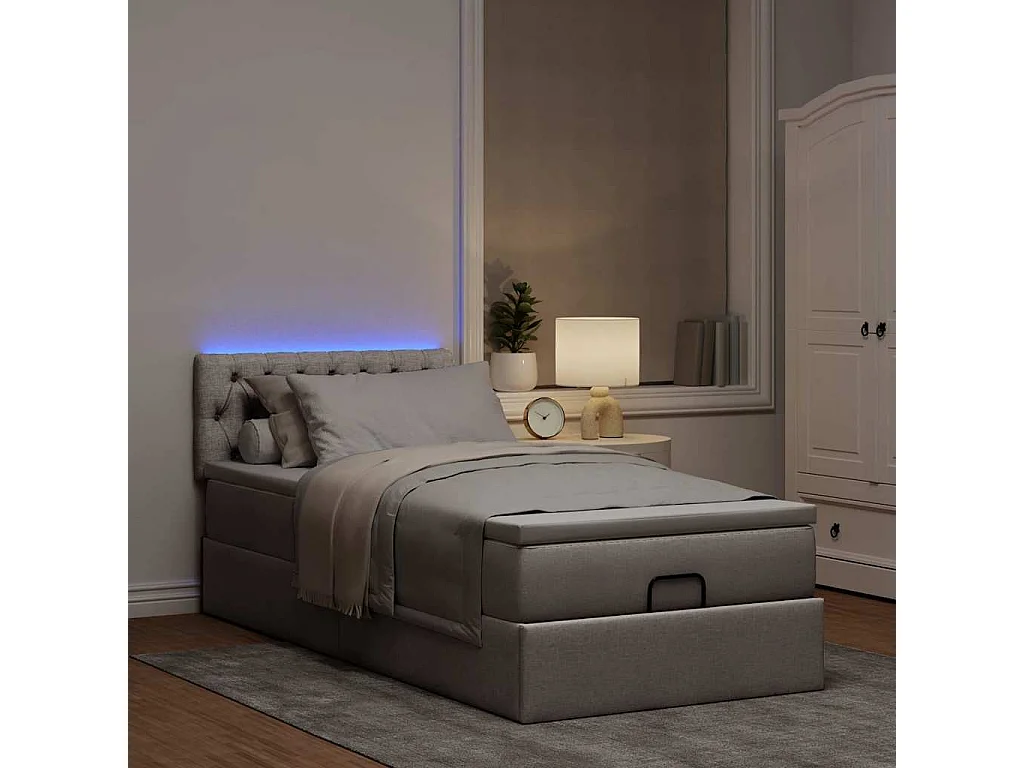 Lit ottoman avec matelas taupe 90x200 cm tissu