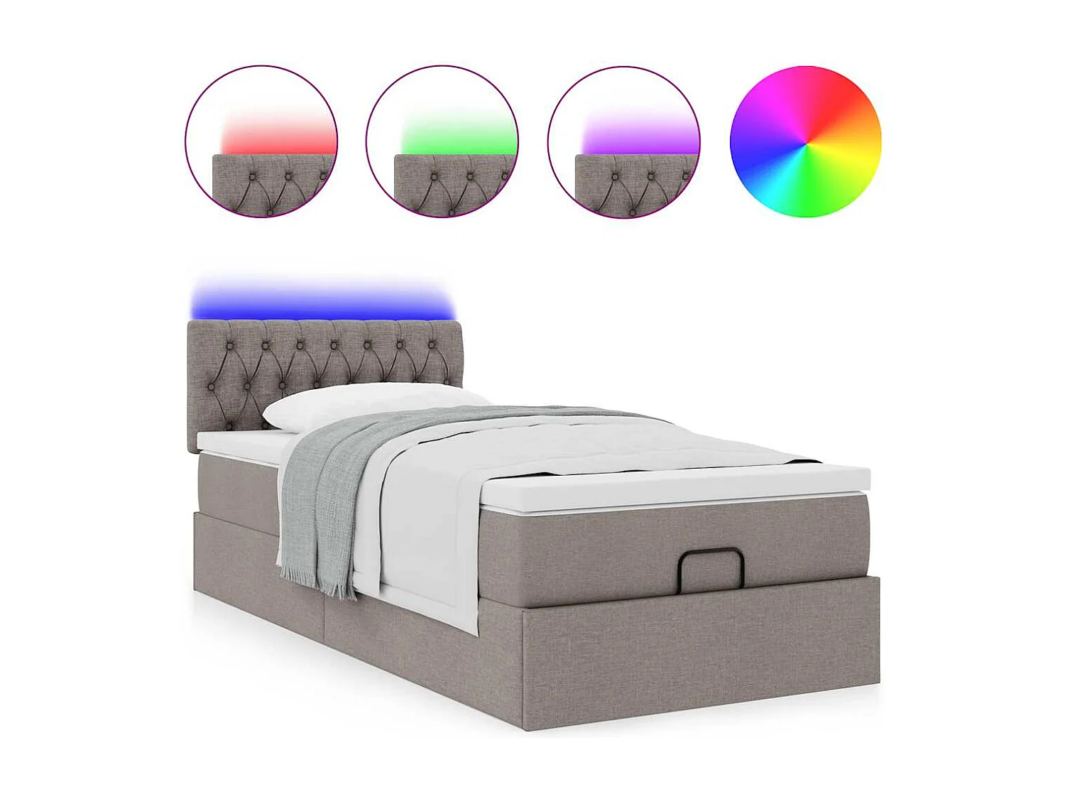 Lit ottoman avec matelas taupe 90x200 cm tissu