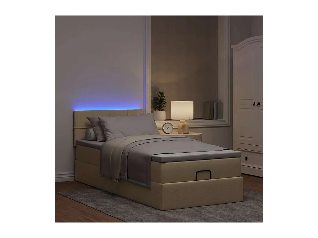 Cadre de lit ottoman avec matelas crème 90x190 cm tissu