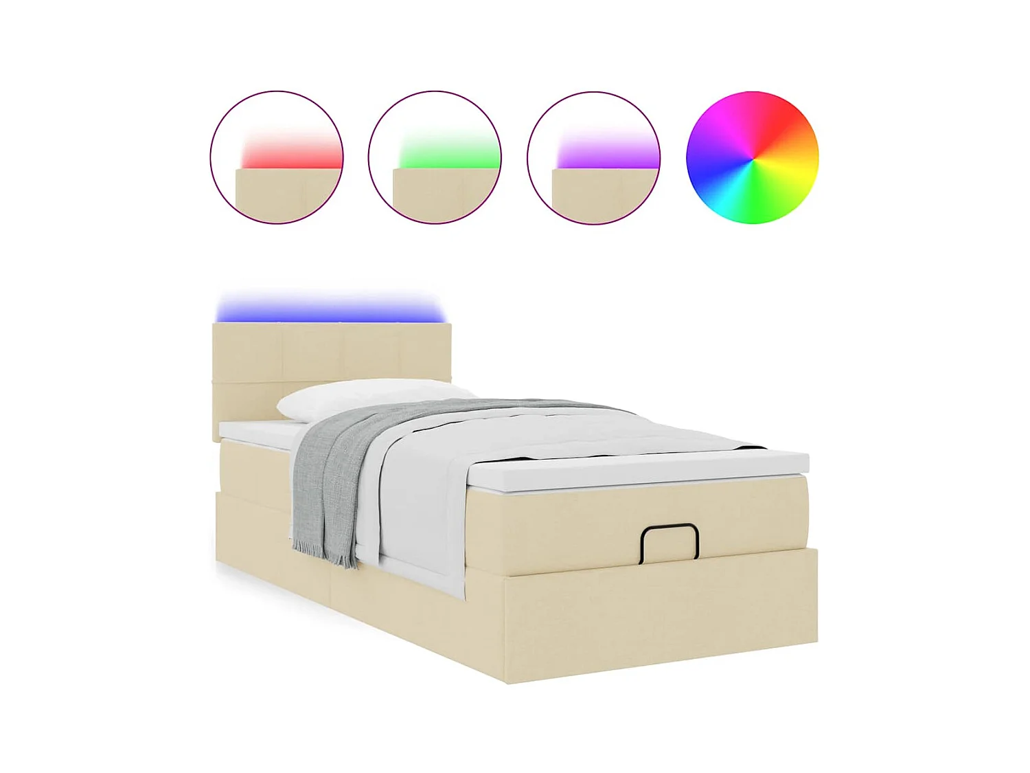 Estrutura de cama otomana com creme de colchão 90x190cm tecido