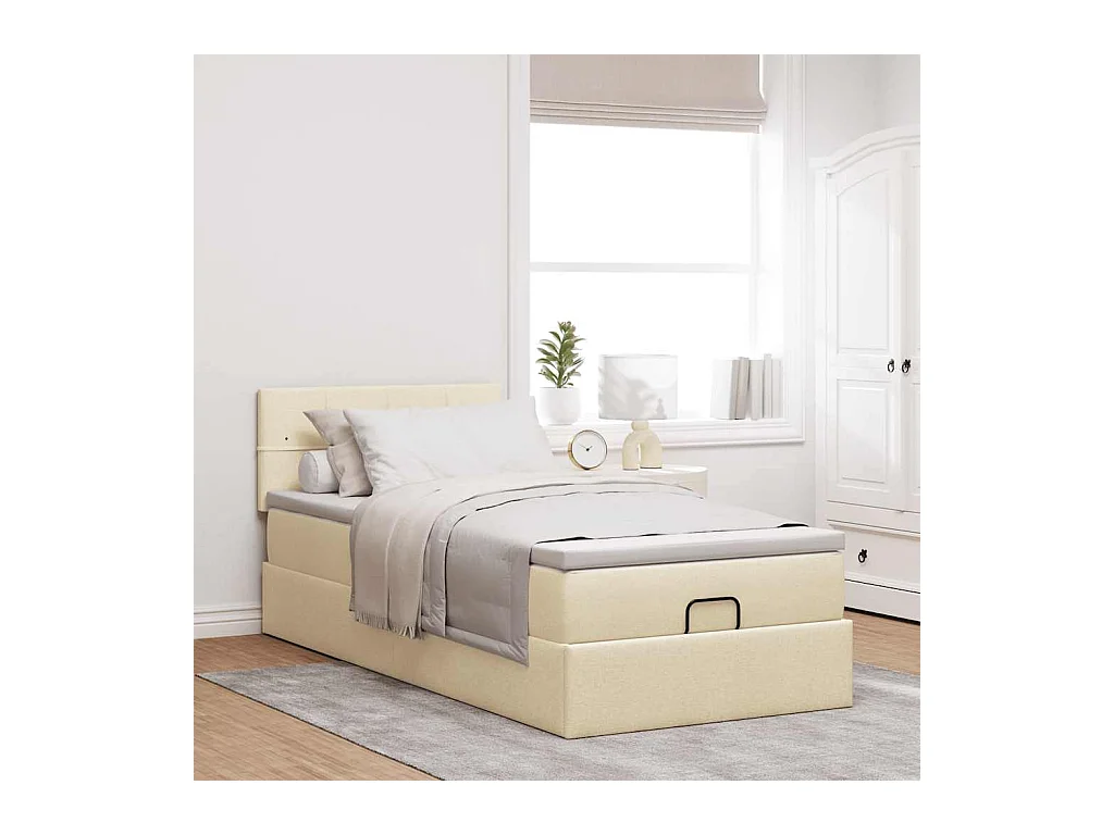 Estrutura de cama otomana com creme de colchão 90x190cm tecido