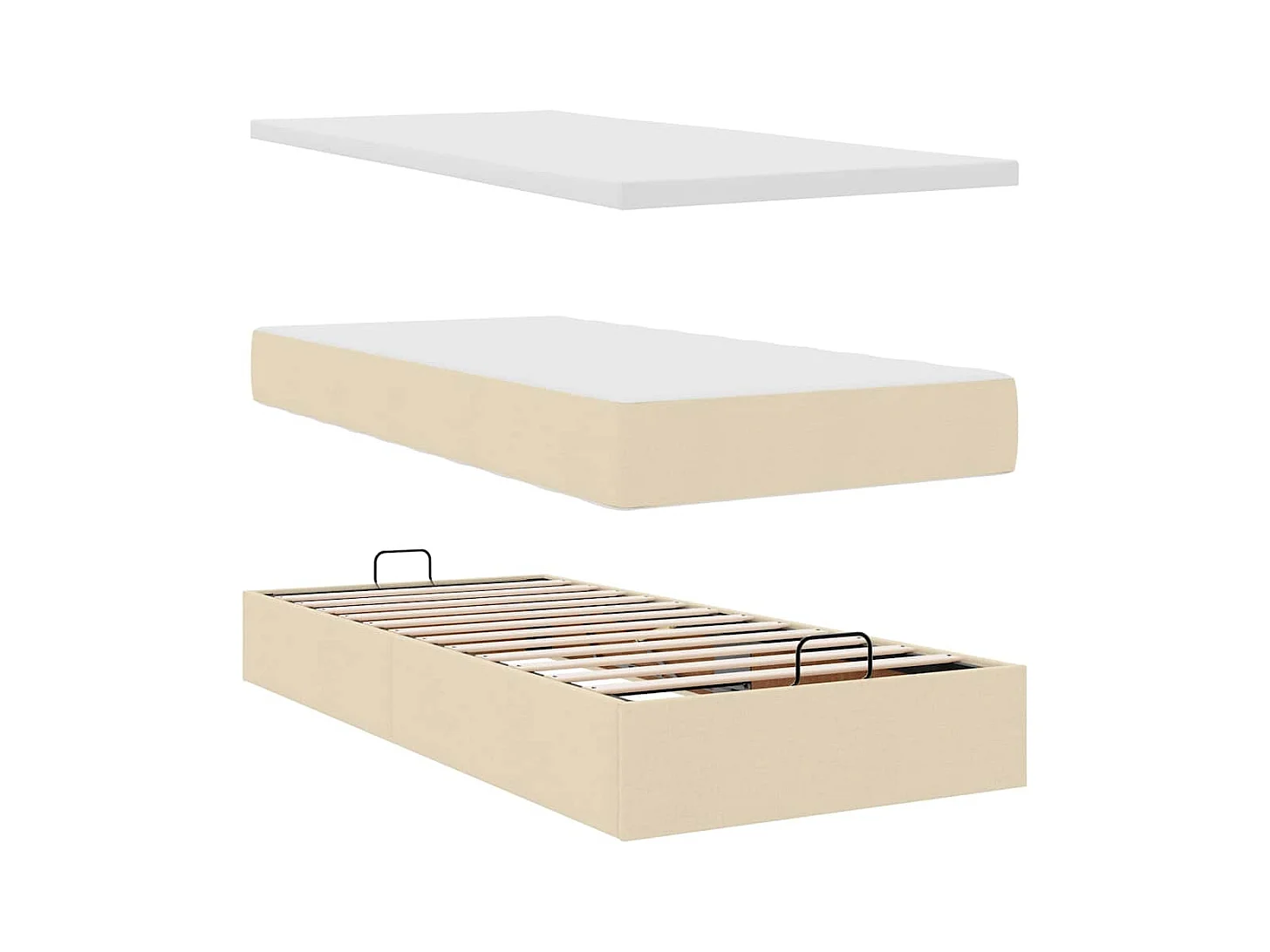 Estrutura de cama otomana com creme de colchão 90x190cm tecido