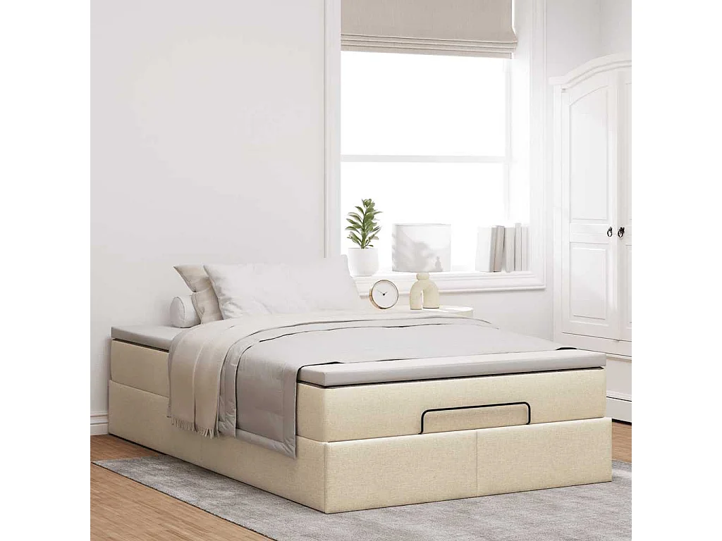 Estrutura de cama otomana com colchão 120x190 cm tecido creme