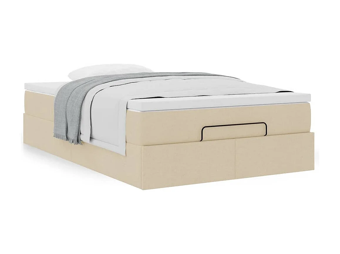 Cadre de lit ottoman avec matelas crème 120x190 cm tissu