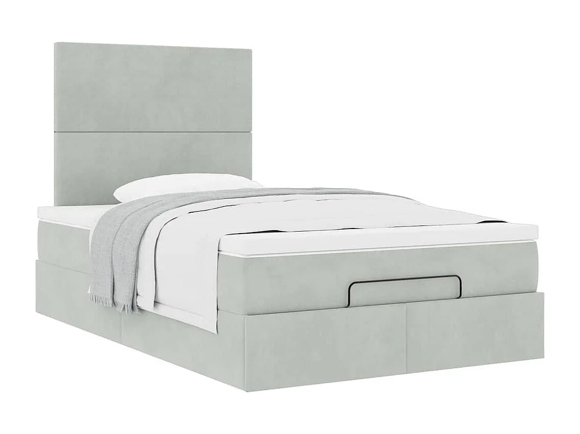 Cadre de lit ottoman avec matelas gris clair 120x190 cm velours