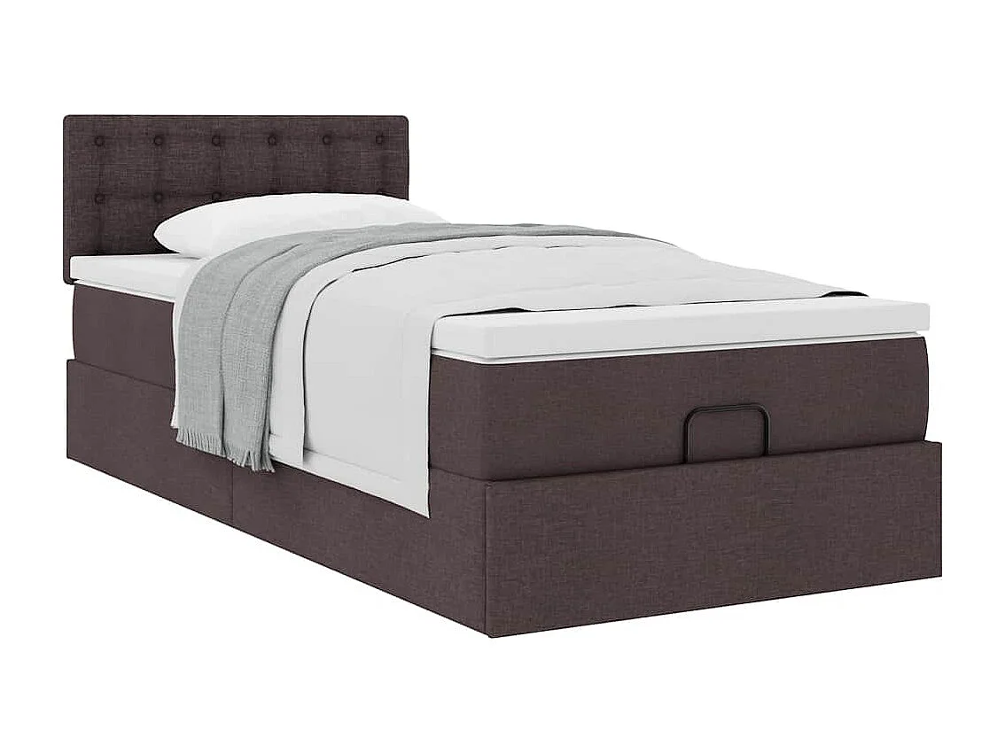 Cadre de lit ottoman avec matelas marron foncé 100x200 cm tissu