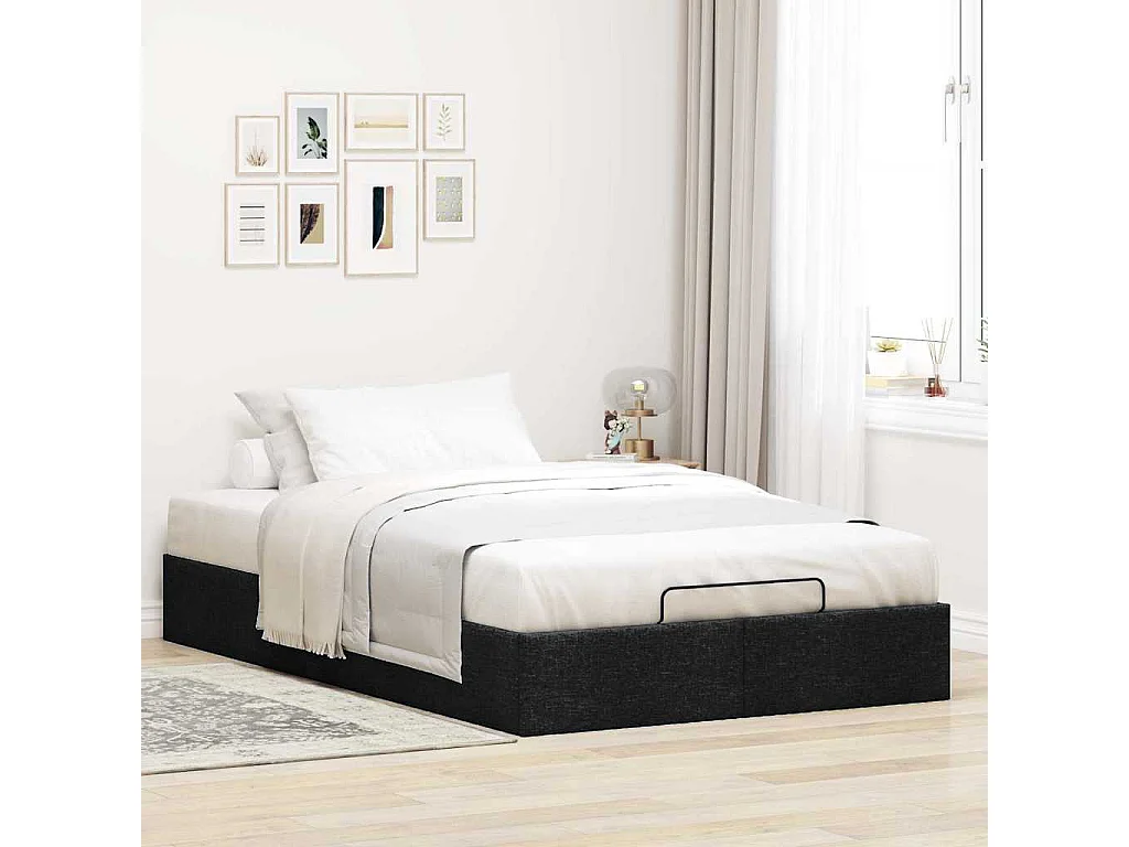 Cadre de lit ottoman sans matelas noir 120x190 cm tissu