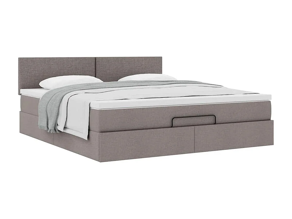 Cadre de lit ottoman avec matelas taupe 160x200 cm tissu