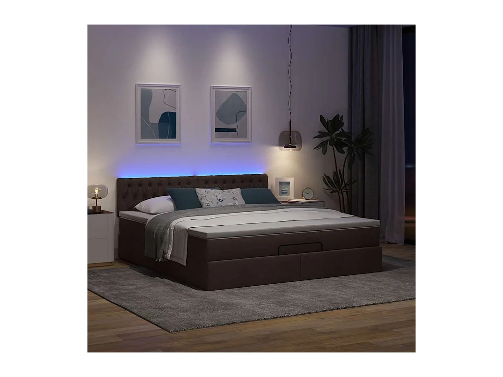 Estructura cama otomana colchón tela marrón oscuro 180x200cm
