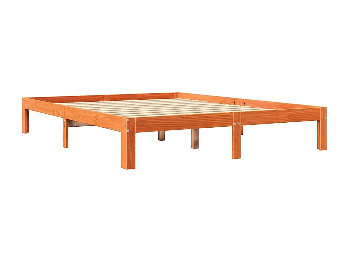 Lit bibliothèque sans matelas cire marron 135x190 cm pin massif