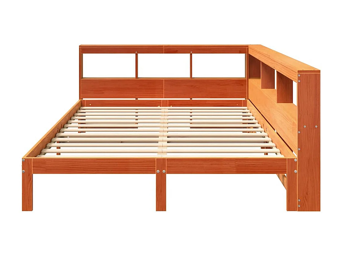Lit bibliothèque sans matelas cire marron 135x190 cm pin massif