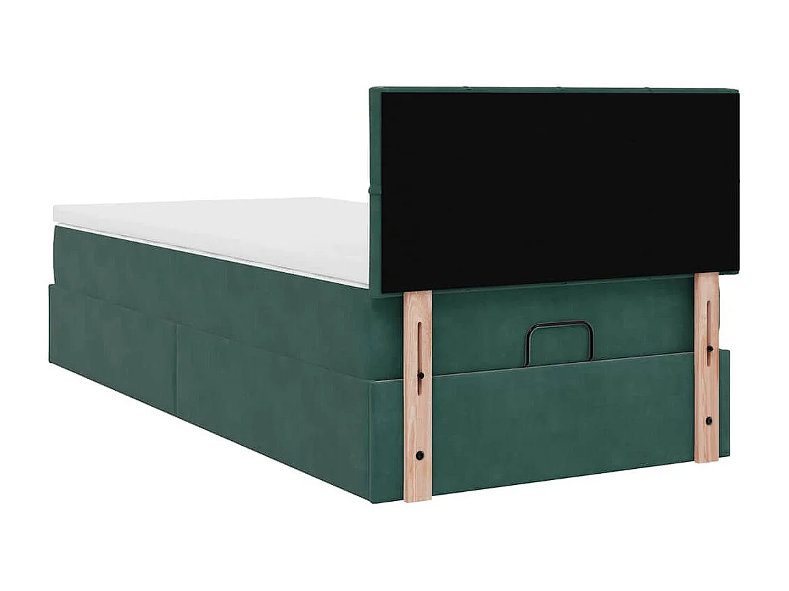 Estructura de cama otomana con colchón terciopelo verde oscuro