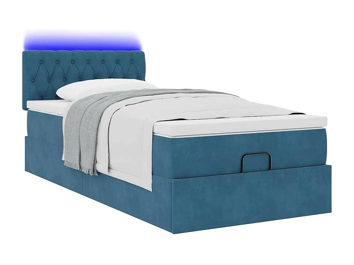 Cadre de lit ottoman avec matelas bleu foncé 90x190 cm velours