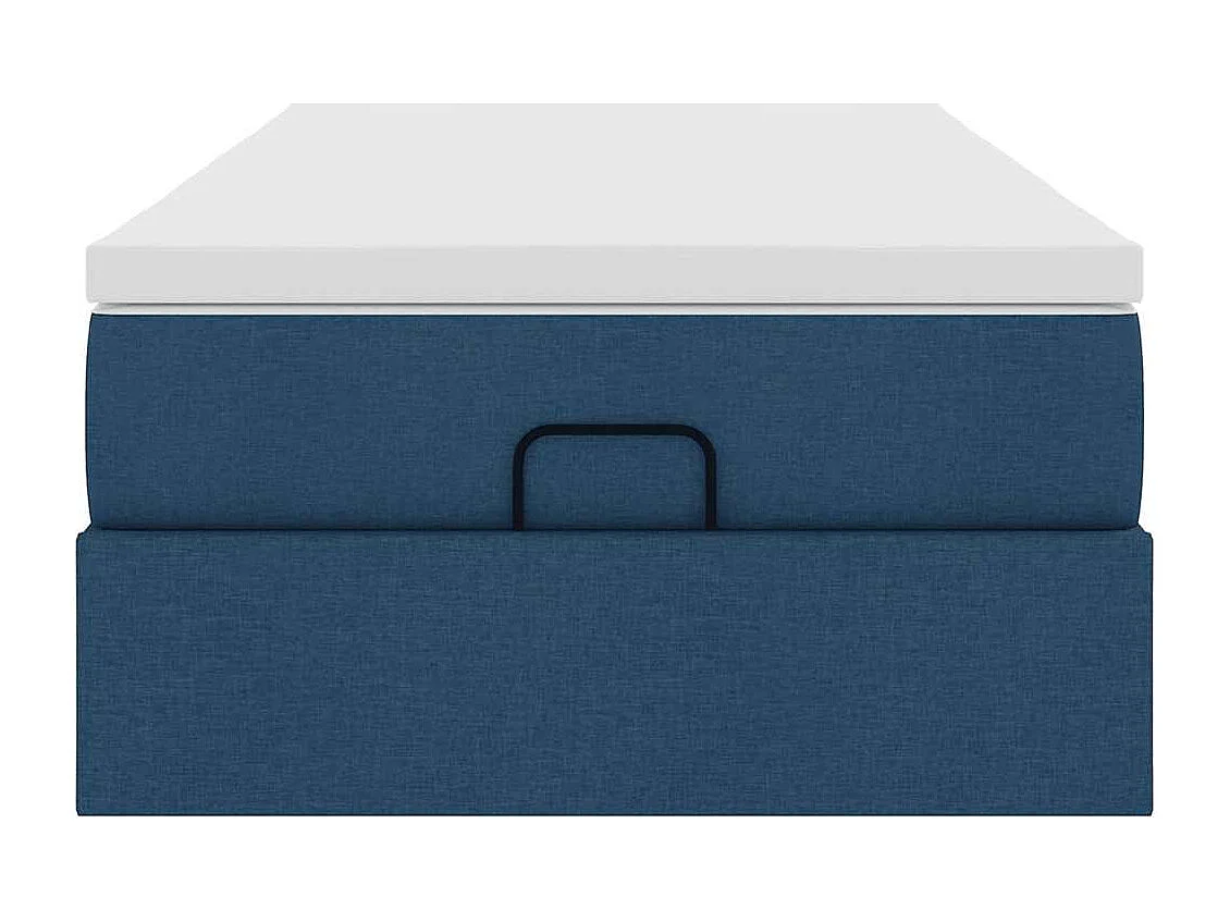 Cadre de lit ottoman avec matelas bleu 90x200 cm tissu